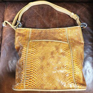 Brighton Womens Single Strap Gold Snakeskin Print Medium Shoulder Bag - VGUC